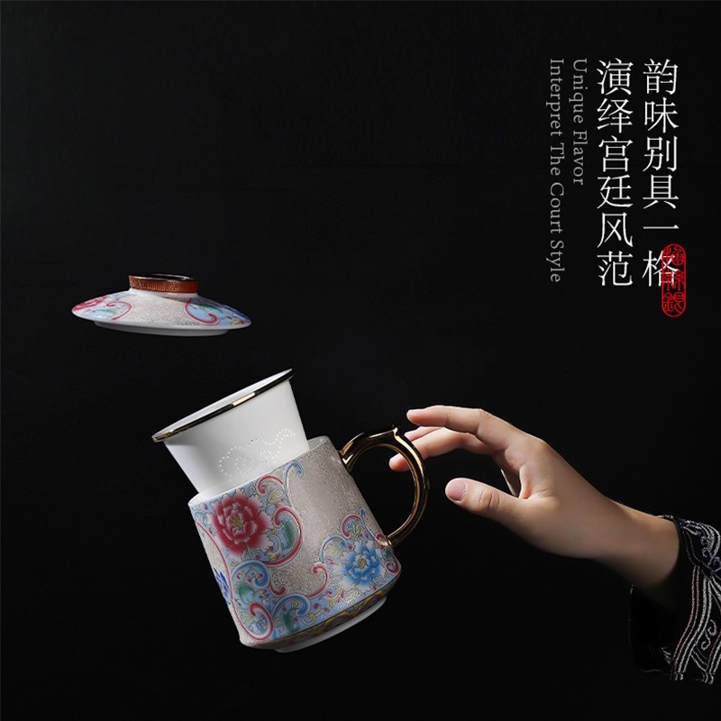 新功茶馆 掐丝银-百川杯办公杯大容量杯子瓷杯马克杯泡茶办公杯