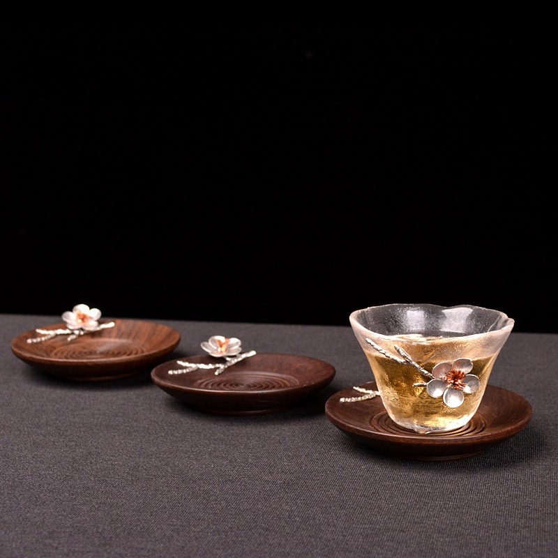 新功茶馆 黑檀锡杯垫茶垫茶道功夫茶杯托茶托创意茶具配件木质隔热--单个
