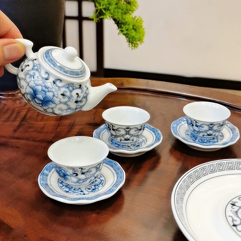 新功茶馆 缠枝牡丹盖碗陶瓷茶肯泡茶白瓷功夫茶具三才敬茶碗
