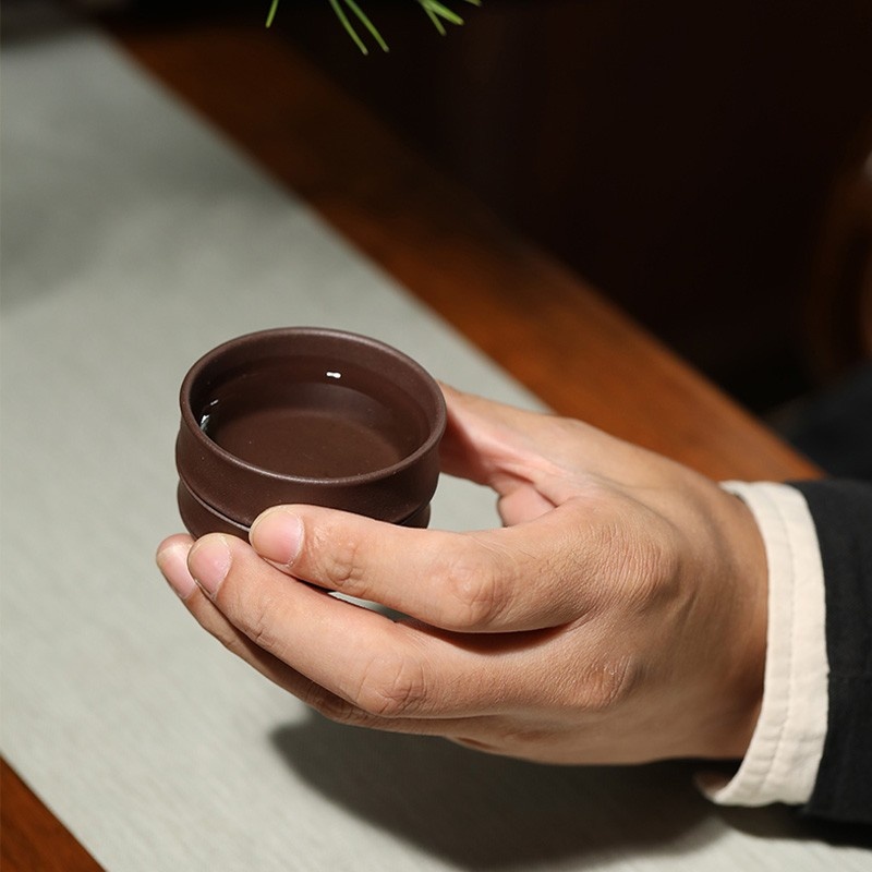 新功茶馆 竹节茶盅紫砂茶碗小品茗杯紫泥单个竹段功夫茶碗
