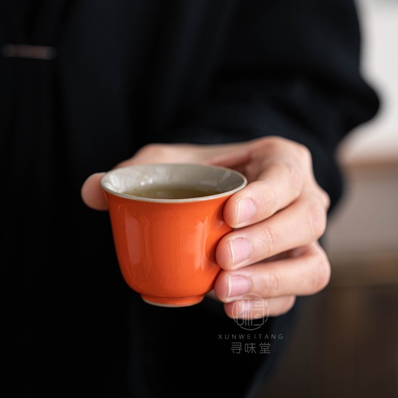 新功茶馆 珊瑚红/祖母绿B1品茗杯个人专用主人杯功夫茶具单杯