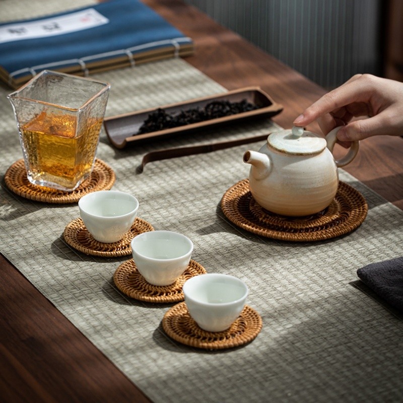 新功茶馆 越南藤编杯垫隔热垫镂空茶道品茗茶杯托壶垫