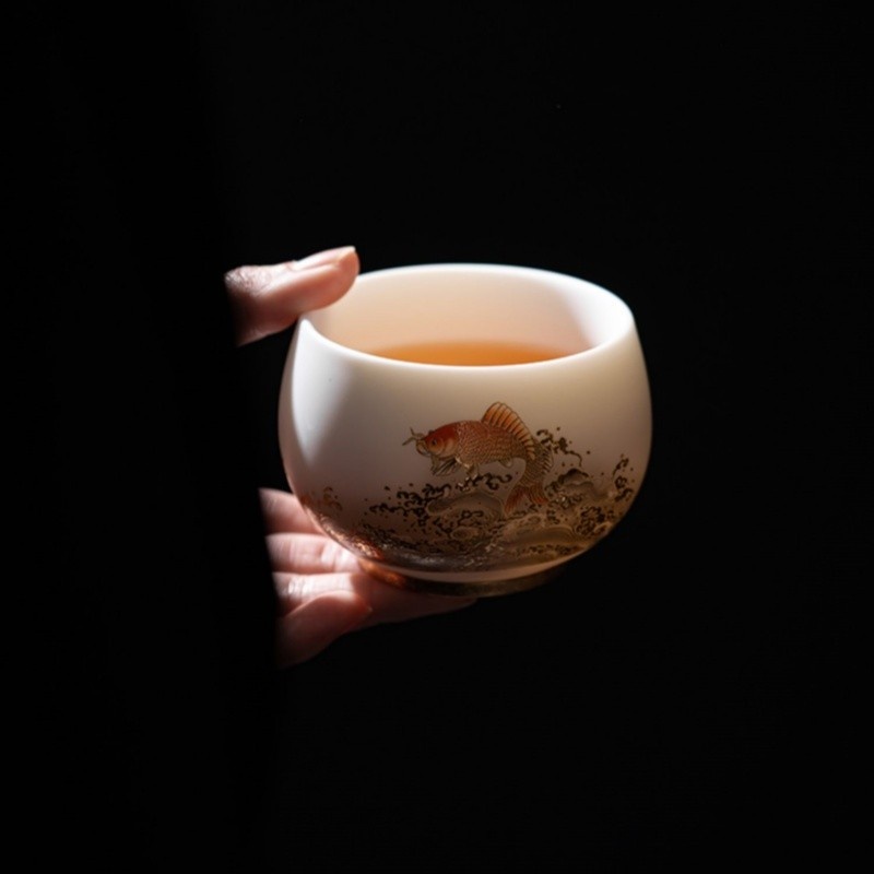 新功茶馆 龙凤对杯茶盏主人杯新款羊脂玉瓷白瓷品茶器茶杯