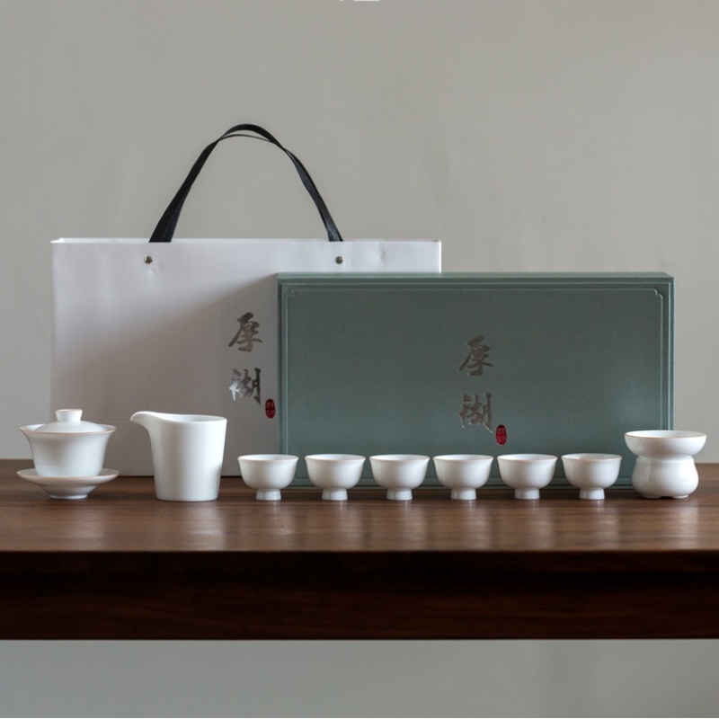 新功茶馆 甜白瓷盖碗功夫茶具套装中式陶瓷办公室会客泡茶器