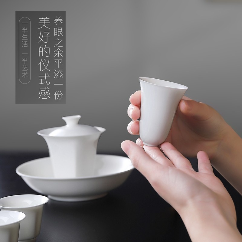 新功茶馆 几何几物盖碗套组陶瓷泡茶套装客厅日式复古茶杯整套