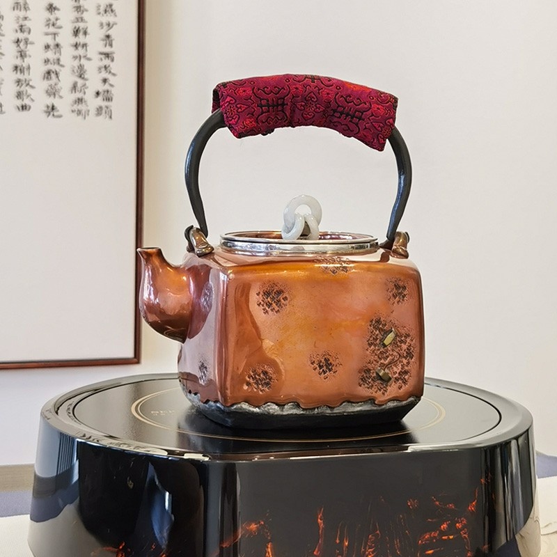 新功茶馆 YJY-铜包银壶04烧水壶手工一张打铜包银壶大容量家用烧水壶茶具
