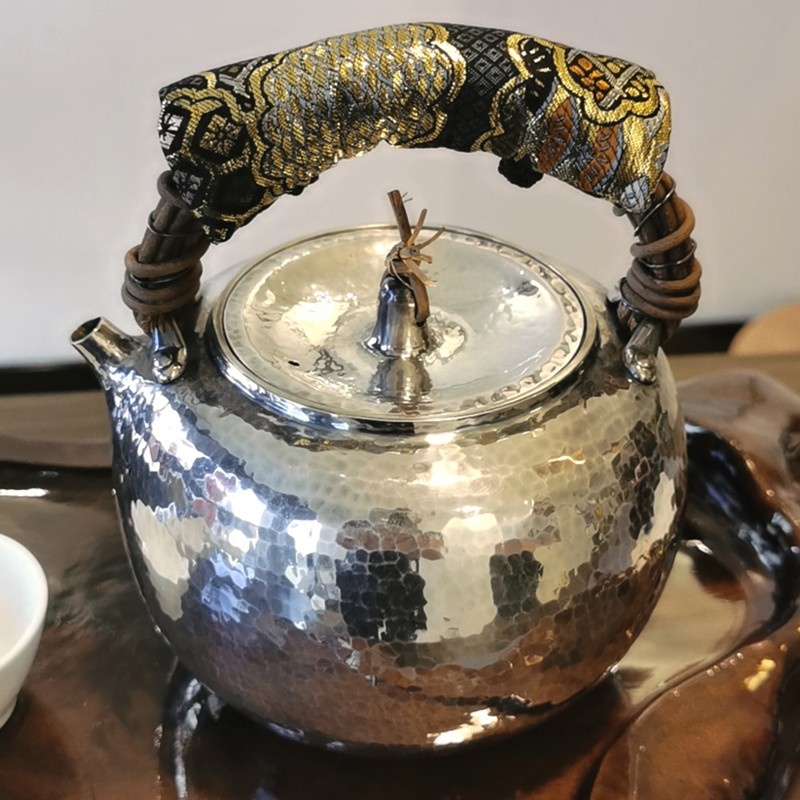 新功茶馆 银壶藤编口打出银壶煮茶器烧水壶茶艺壶