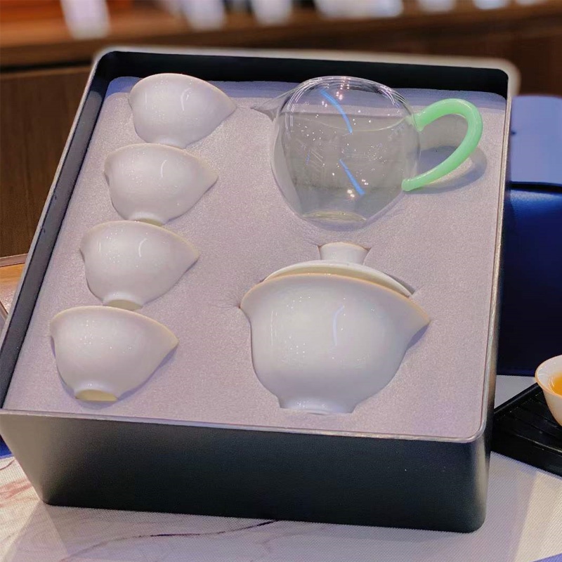 新功茶馆 甜白瓷如意旅行茶具快客杯随身户外功夫茶具套装