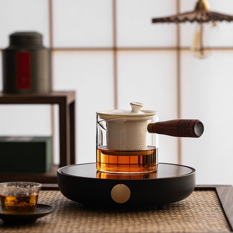 新功茶馆 侧把泡茶壶玻璃煮茶器电陶炉陶瓷内胆耐高温过滤烧水壶