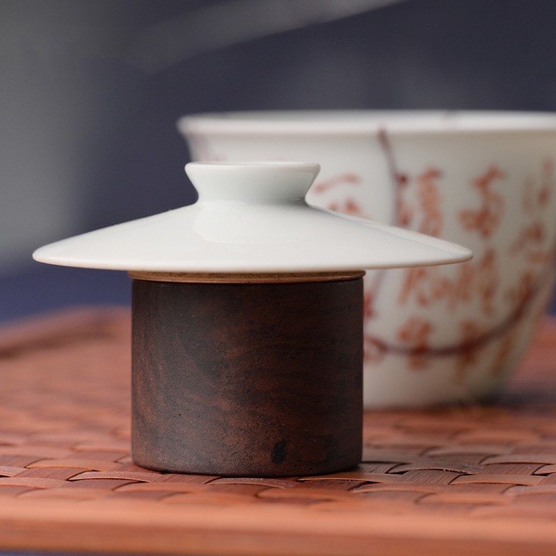 新功茶馆 黑檀木珐琅彩盖置 实木壶盖托茶碗盖托中式年年有鱼盖置
