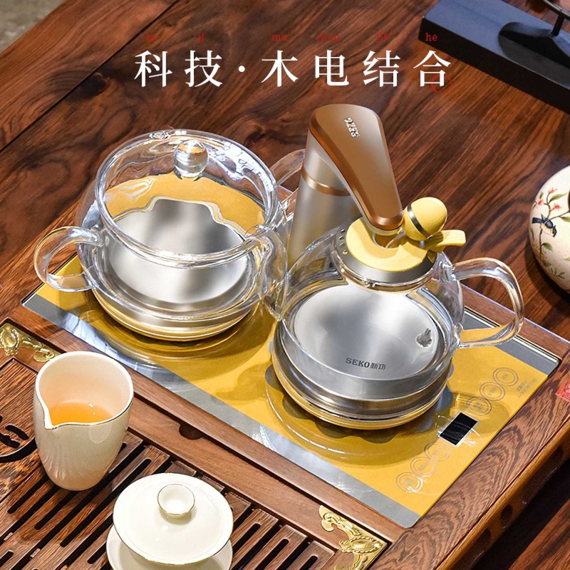 SEKO/新功F64 鸡翅木茶盘套装配全自动上水电茶炉