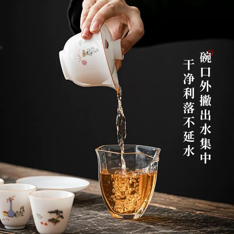 新功茶馆 清供图中国风甜白瓷文人杯三才盖碗功夫茶泡茶壶