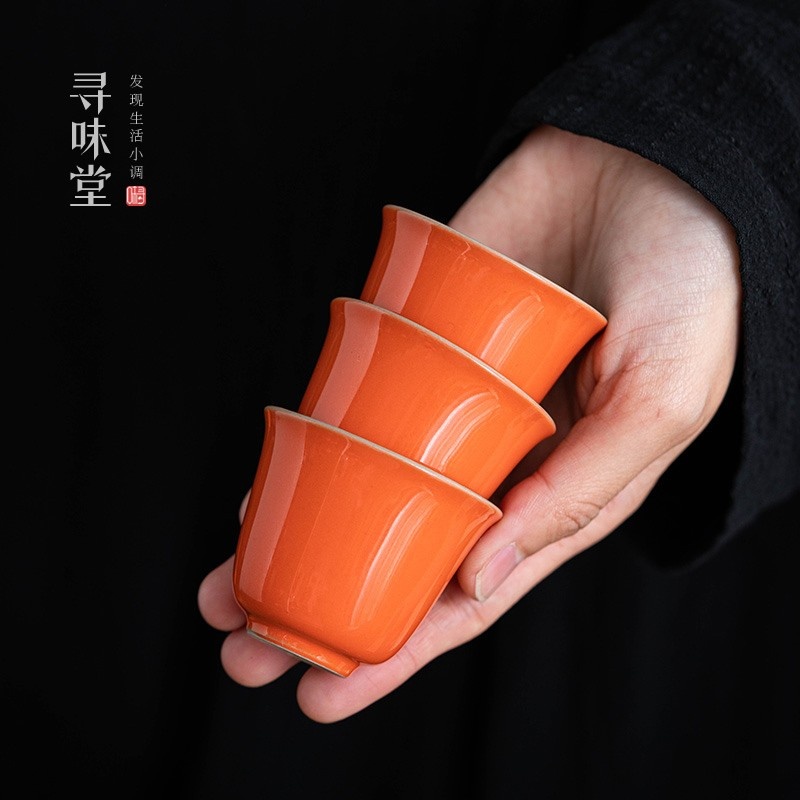 新功茶馆 珊瑚红/祖母绿B1品茗杯个人专用主人杯功夫茶具单杯