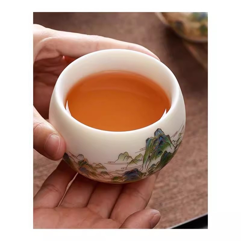新功茶馆 青山绿水主人杯德化白瓷羊脂玉瓷轻奢礼品茶杯