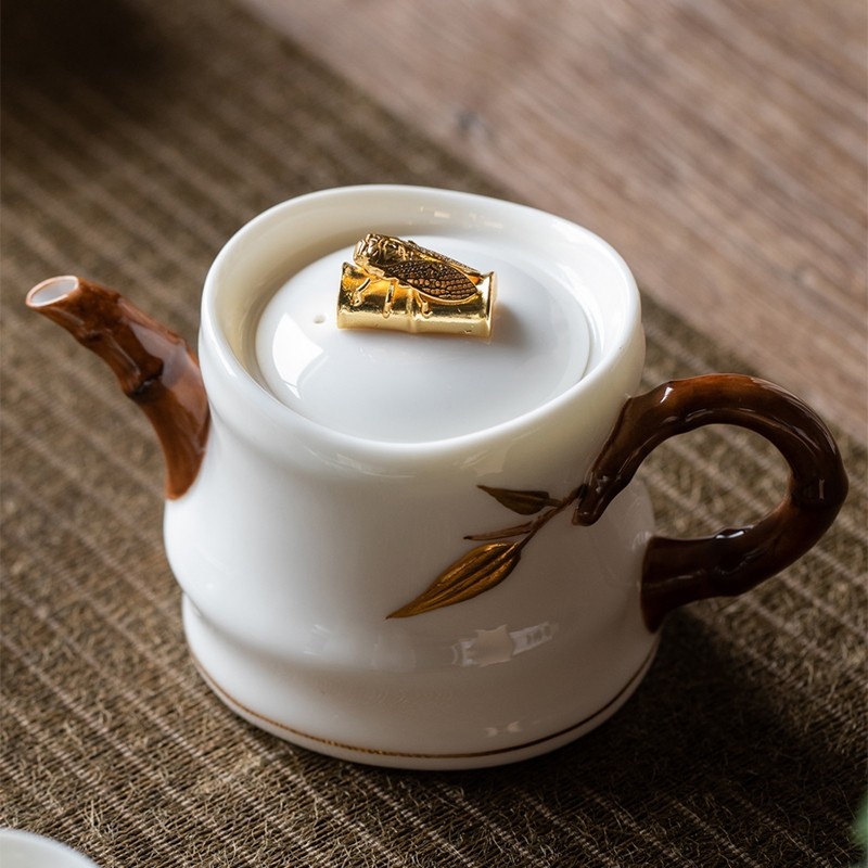 新功茶馆 羊脂玉功夫茶具13头唐月窑盖碗茶杯套装德化白瓷