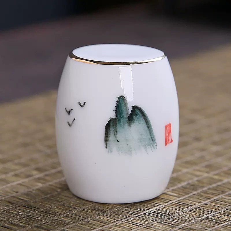 新功茶馆 羊脂玉瓷盖置手绘茶壶盖碗盖子白瓷陶瓷盖置