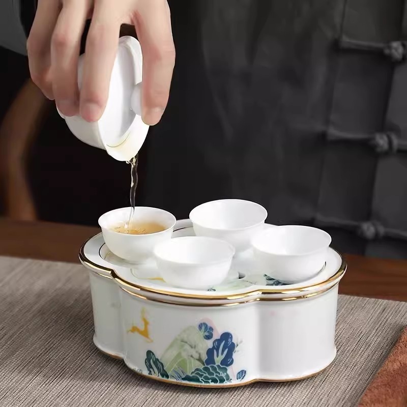 新功茶馆 便携式功夫茶具精致羊脂玉泡茶器户外旅行套装