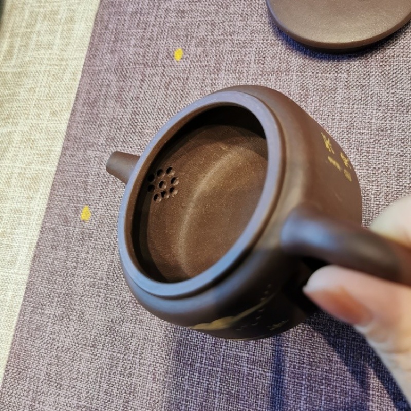 新功茶馆 泥绘大口如意（紫泥）紫砂壶泡茶壶大容量