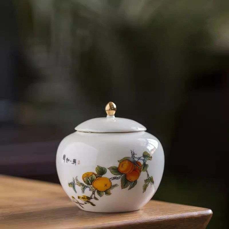 新功茶馆 中国白瓷茶叶罐小号德化白普洱茶罐密封罐配醒茶缸