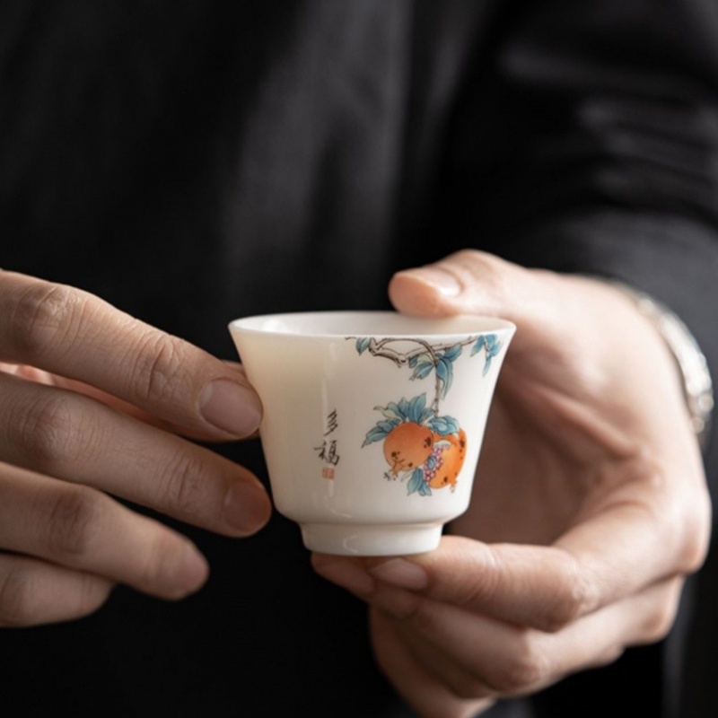 德化玉瓷茶杯多福功夫茶主人杯单只陶瓷品茗杯