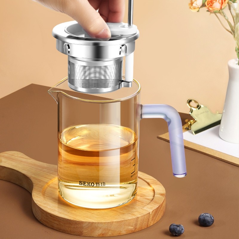 SEKO/新功 玻璃茶杯泡茶茶水分离马克杯带盖过滤个人办公室水杯