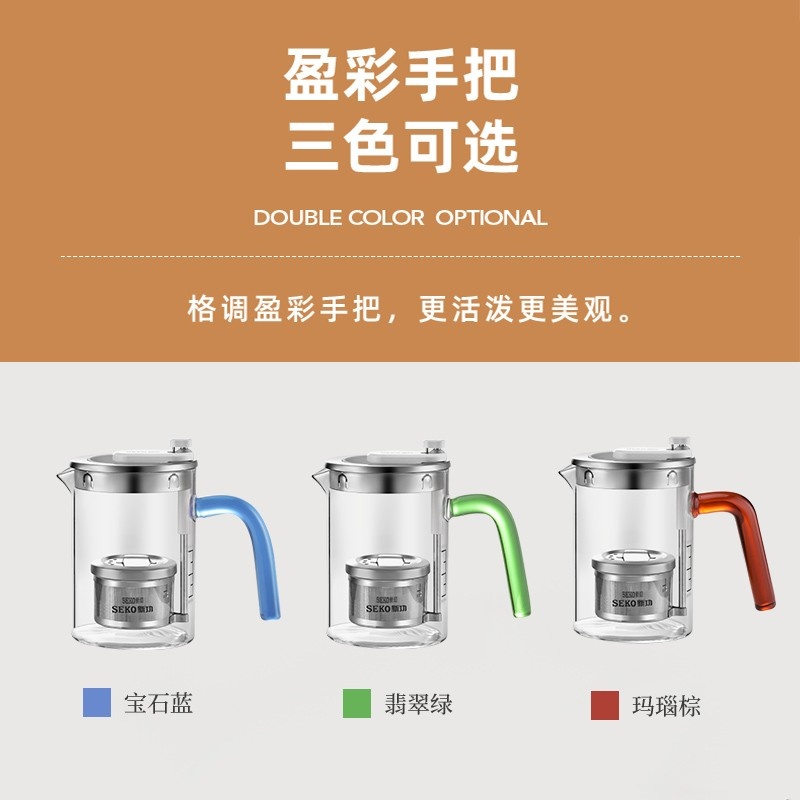 SEKO/新功 玻璃茶杯泡茶茶水分离马克杯带盖过滤个人办公室水杯